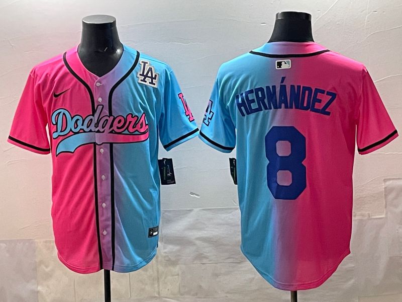 Men Los Angeles Dodgers #8 Hernandez Blue pink Game 2025 Nike MLB Jersey style 009